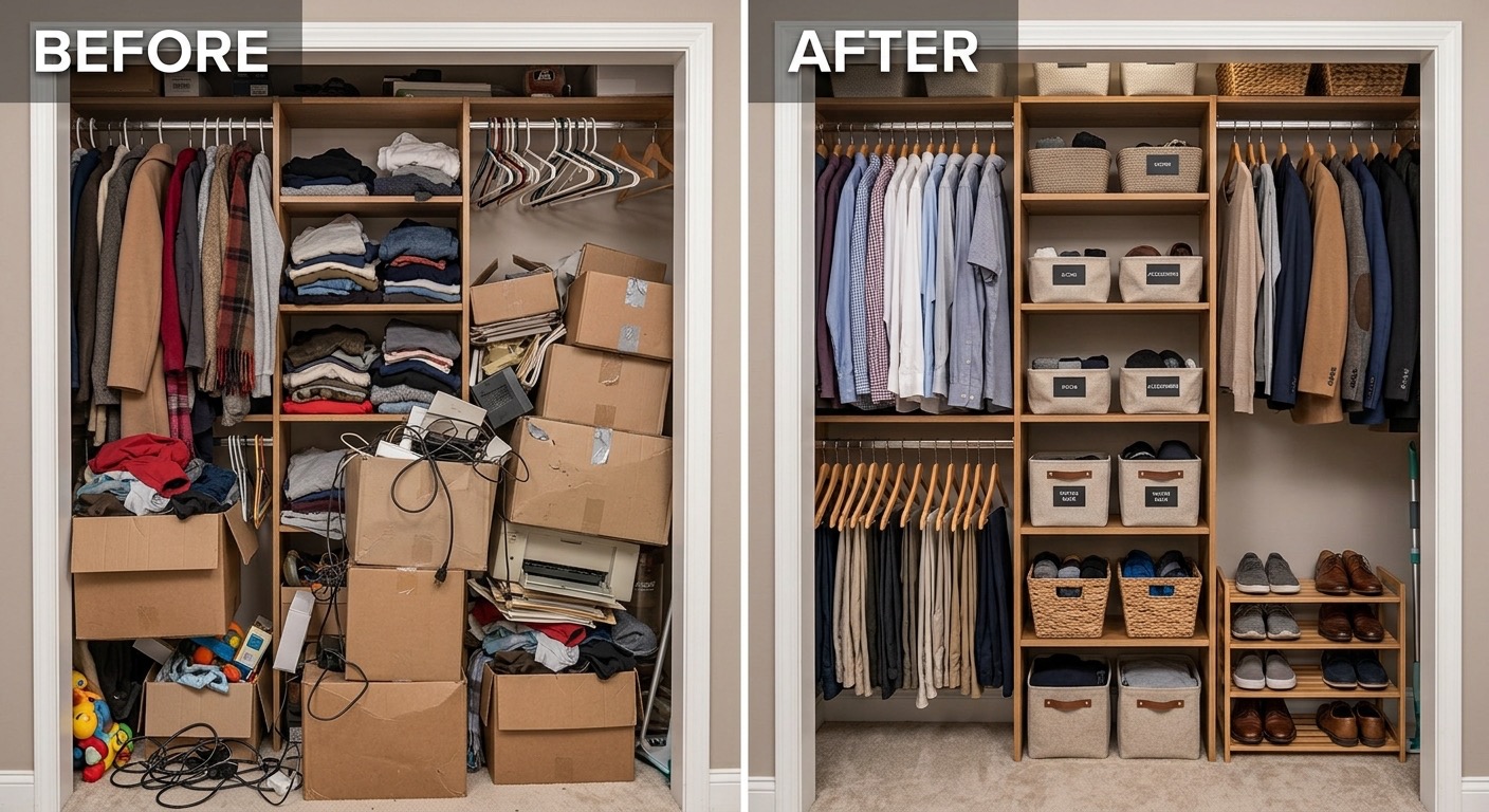 Before and after closet organization