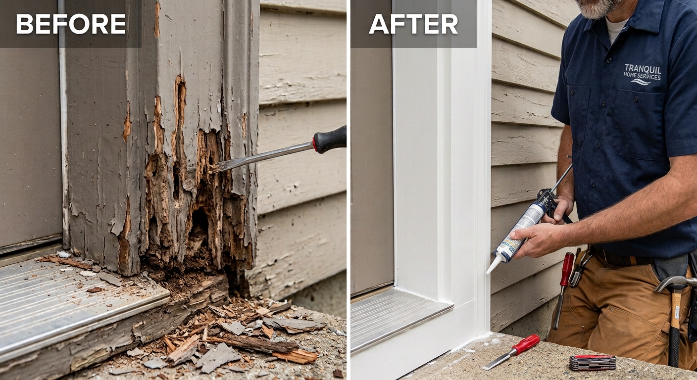 Before and after exterior door repair