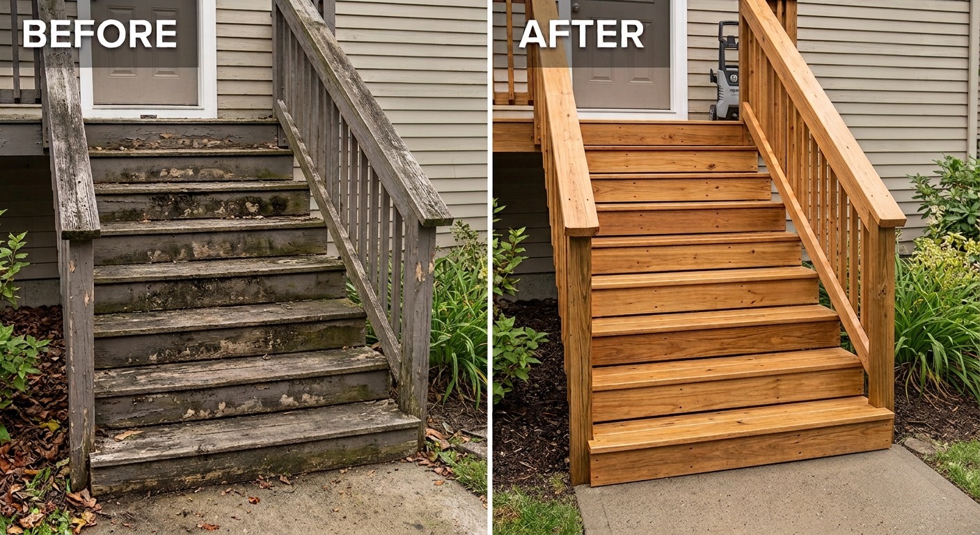 Before and after exterior stairs repair